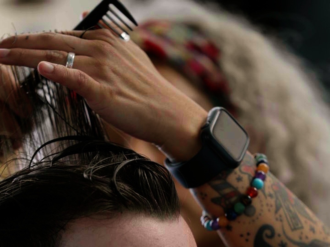 Haircut in progress at Bison Barbers